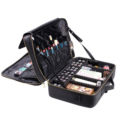 Large Capacity Leather Cosmetic Bag Portable Makeup Artist