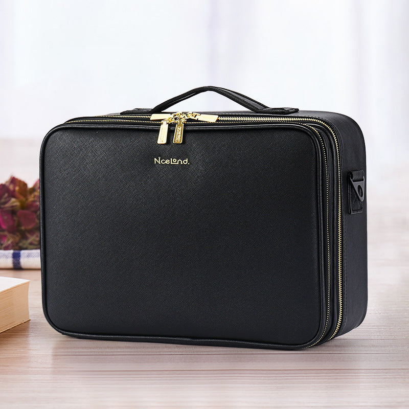 Large Capacity Leather Cosmetic Bag Portable Makeup Artist