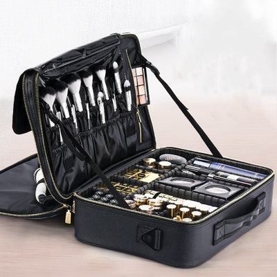Large Capacity Leather Cosmetic Bag Portable Makeup Artist