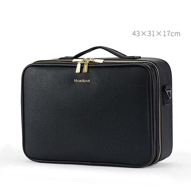 Large Capacity Leather Cosmetic Bag Portable Makeup Artist