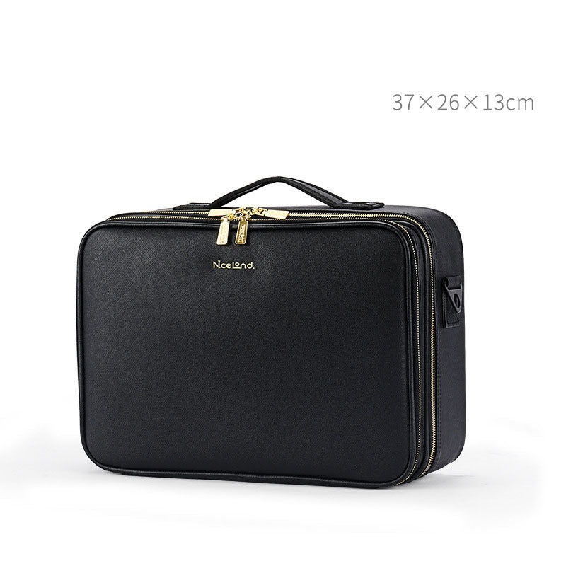 Large Capacity Leather Cosmetic Bag Portable Makeup Artist